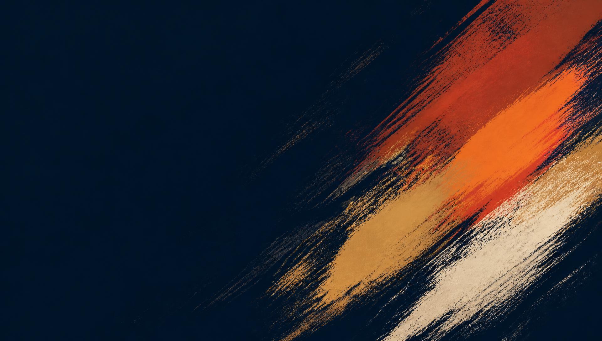 Studio78 brand brushstroke artwork in rust, orange, amber and cream